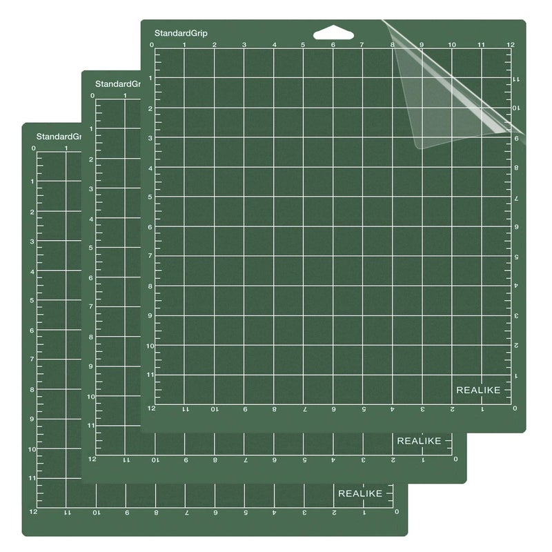 REALIKE 12x12 StandardGrip Cutting Mat Compatible with Cricut Maker 3/Maker 4/Maker/Explore 3/4/Air 2/Air/One(3 Mats), Green Standard Gridded Adhesive Cut Mat for Crafts - Image 1